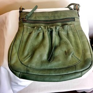 Fossil green leather shoulder bag